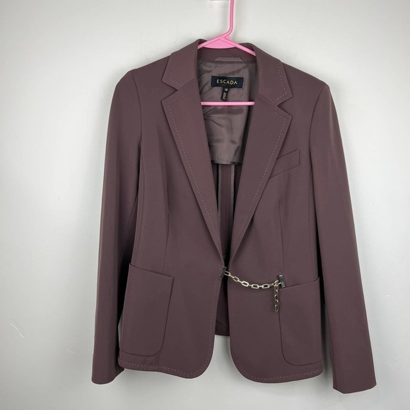 Escada Brown Cotton Blend Chain Close DetaIL Blazer Womens Size: 36 US:6 - Picture 1 of 7